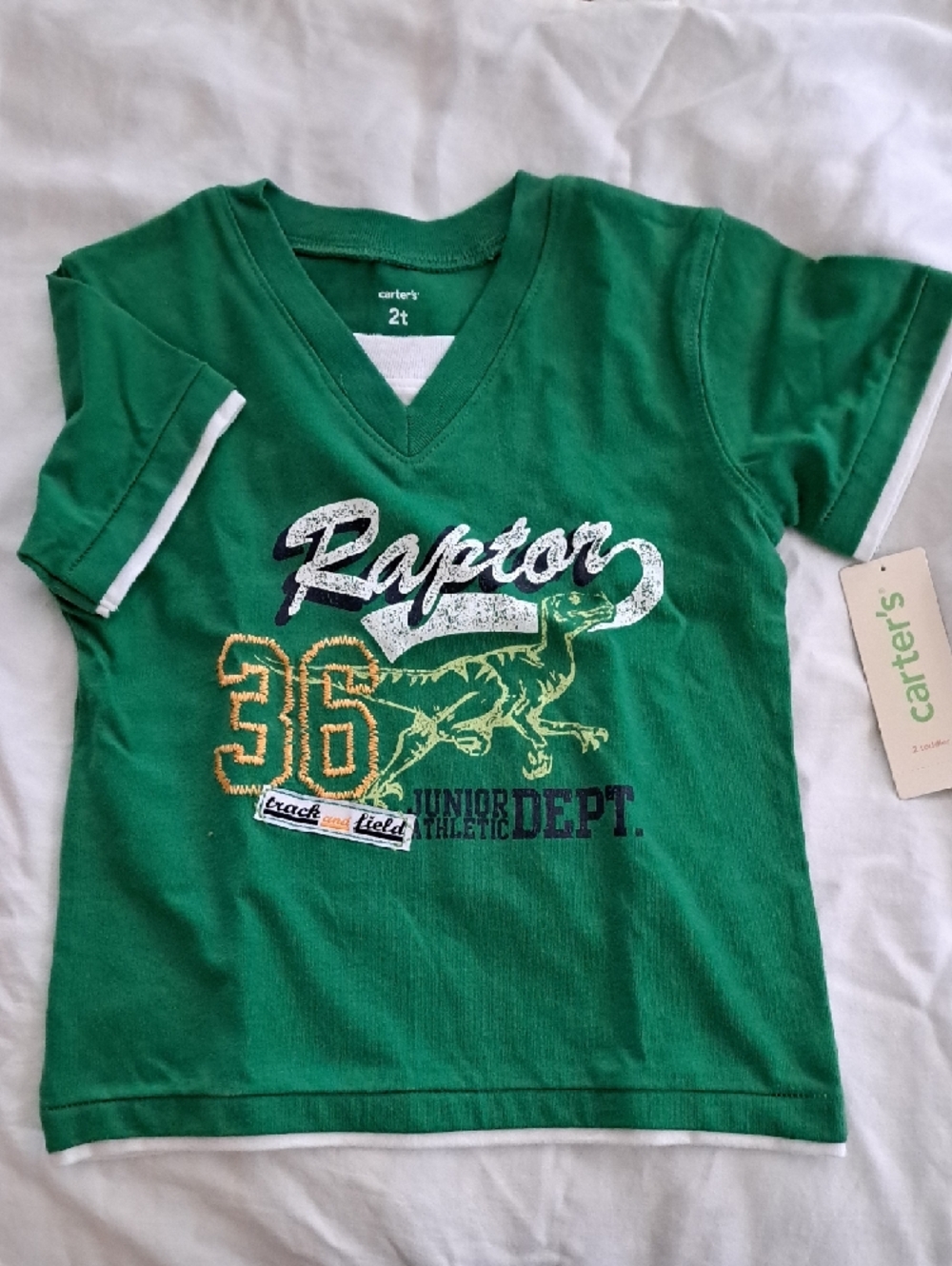 Carter's Green Raptor 36 Graphic V-Neck Tee